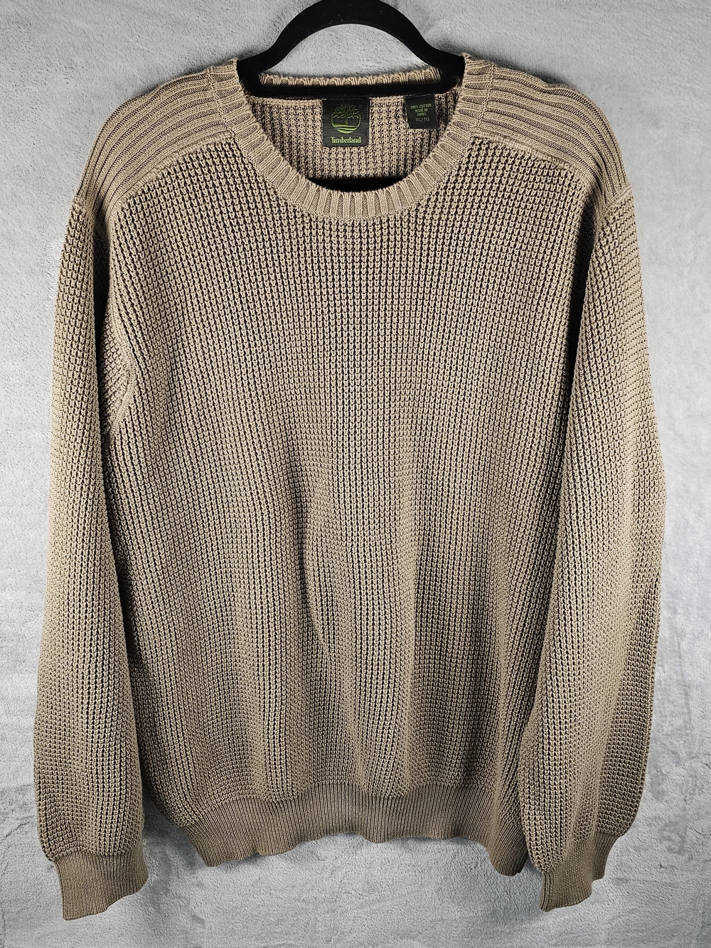 Timberland Sz. XL Men's Chunky-Knit Pullover Sweater Khaki Brown 100% Cotton